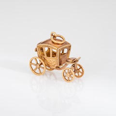 Vintage Portuguese Carriage Charm 19k Yellow Gold Pendant Fine Jewelry
