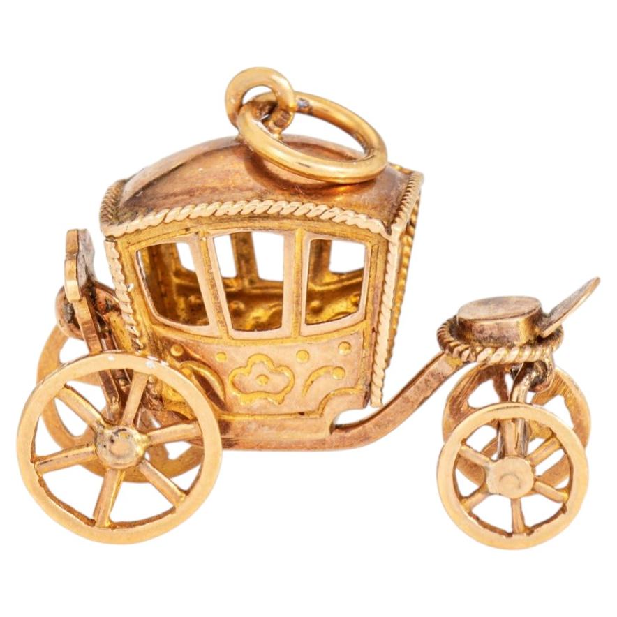 Vintage Portuguese Carriage Charm 19k Yellow Gold Pendant Fine Jewelry