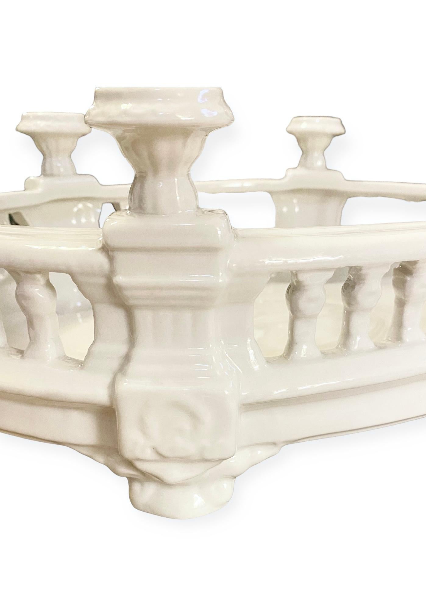 Vintage Portuguese Ceramic Centerpiece With Four Candle Holders  In Good Condition For Sale In New Orleans, LA