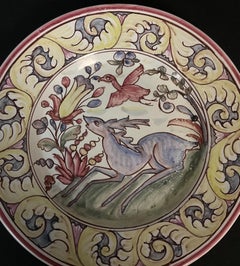 Vintage Portuguese Hand-Painted Decorative Plate, Floral and Animal Motif- 2Y618