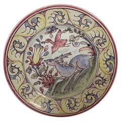 Vintage Portuguese Hand-Painted Decorative Plate, Floral and Animal Motif- 2Y618
