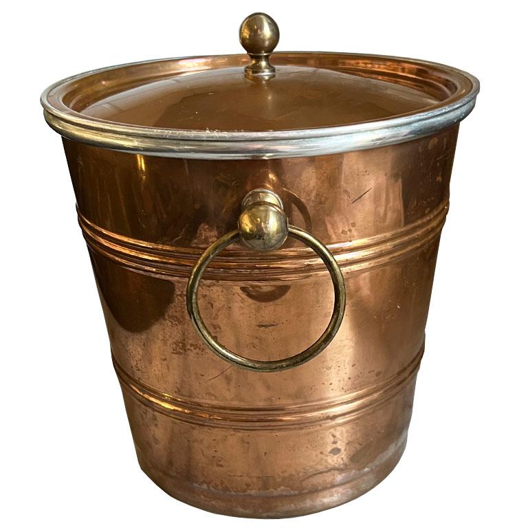 Vintage Portuguese Insulated Copper & Brass Ice Bucket with Lid Douro Portugal In Good Condition In Oklahoma City, OK