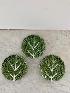 Vintage Portuguese Majolica Cabbage Plates, Set of 3