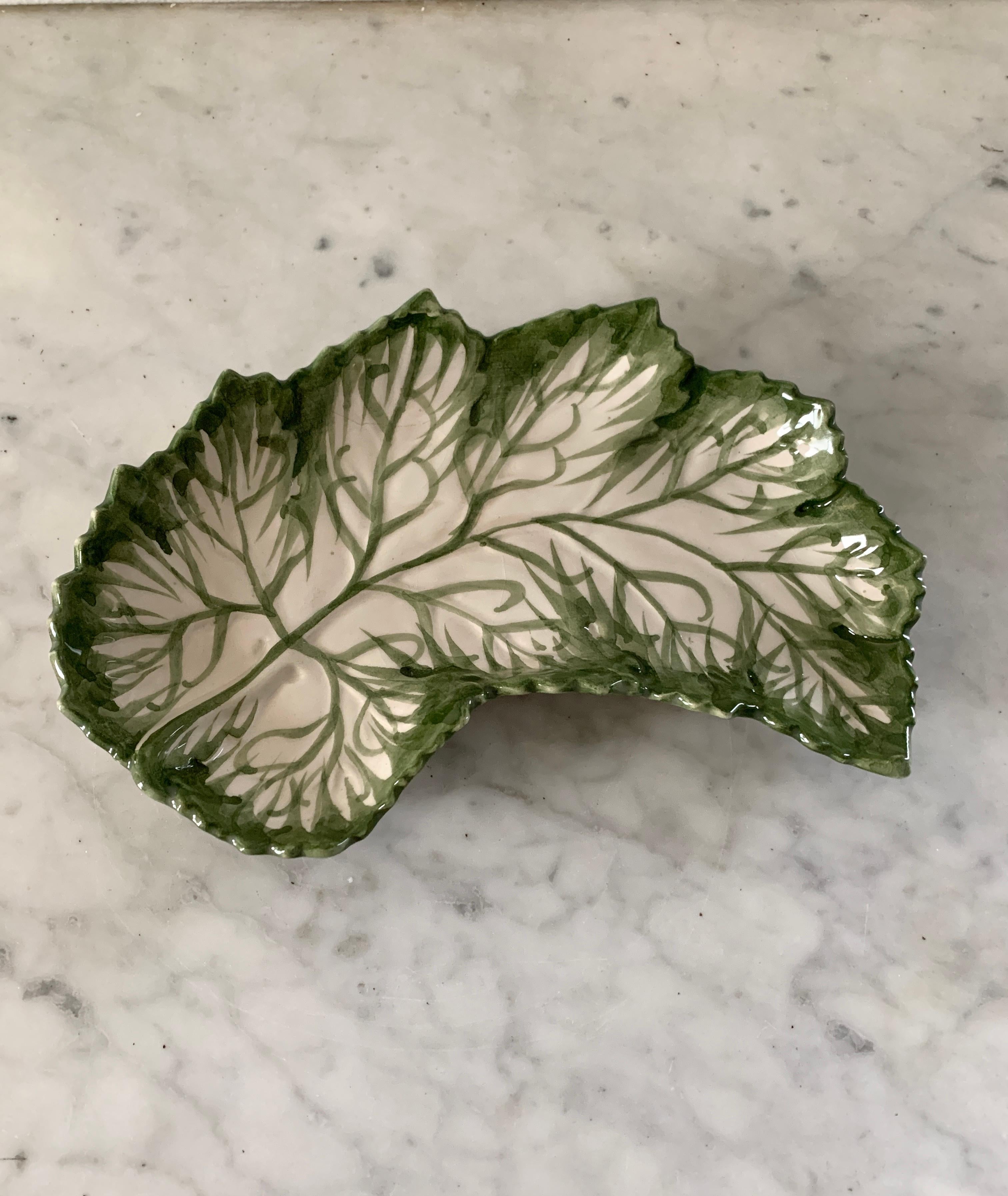 Organic Modern Vintage Portuguese Majolica Cabbage Plates, Set of Six