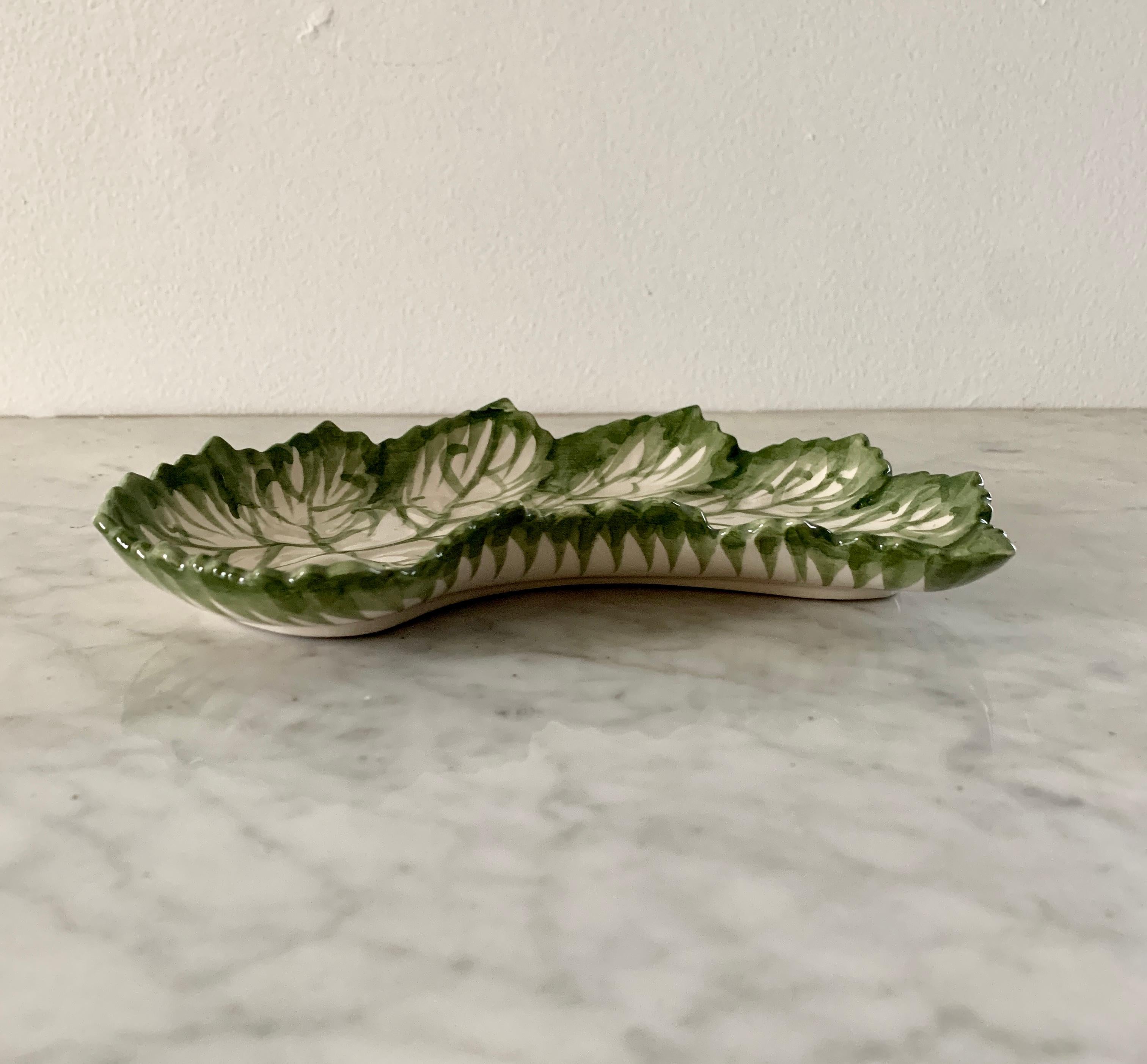 Vintage Portuguese Majolica Cabbage Plates, Set of Six In Good Condition In Elkhart, IN