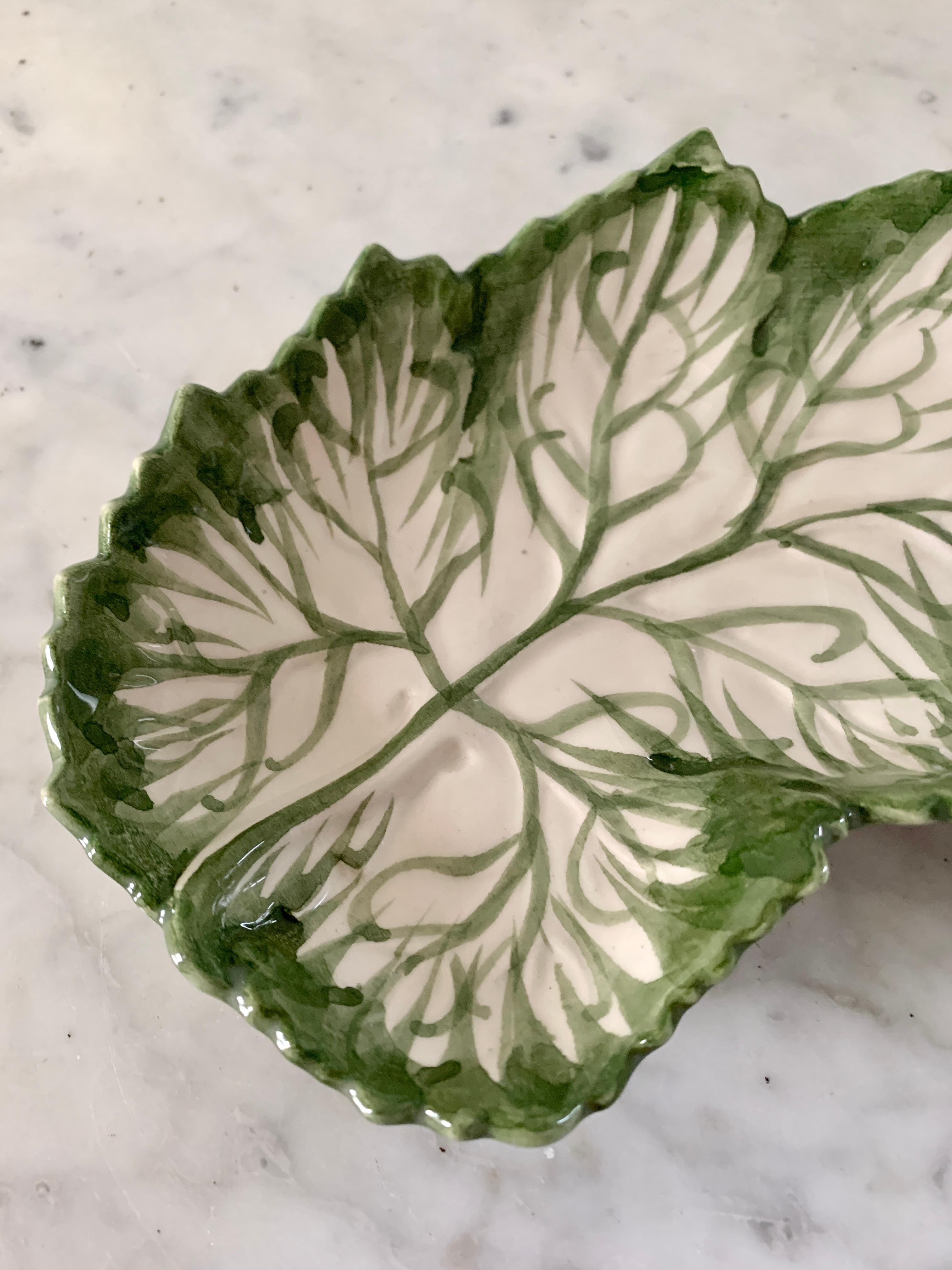 Ceramic Vintage Portuguese Majolica Cabbage Plates, Set of Six