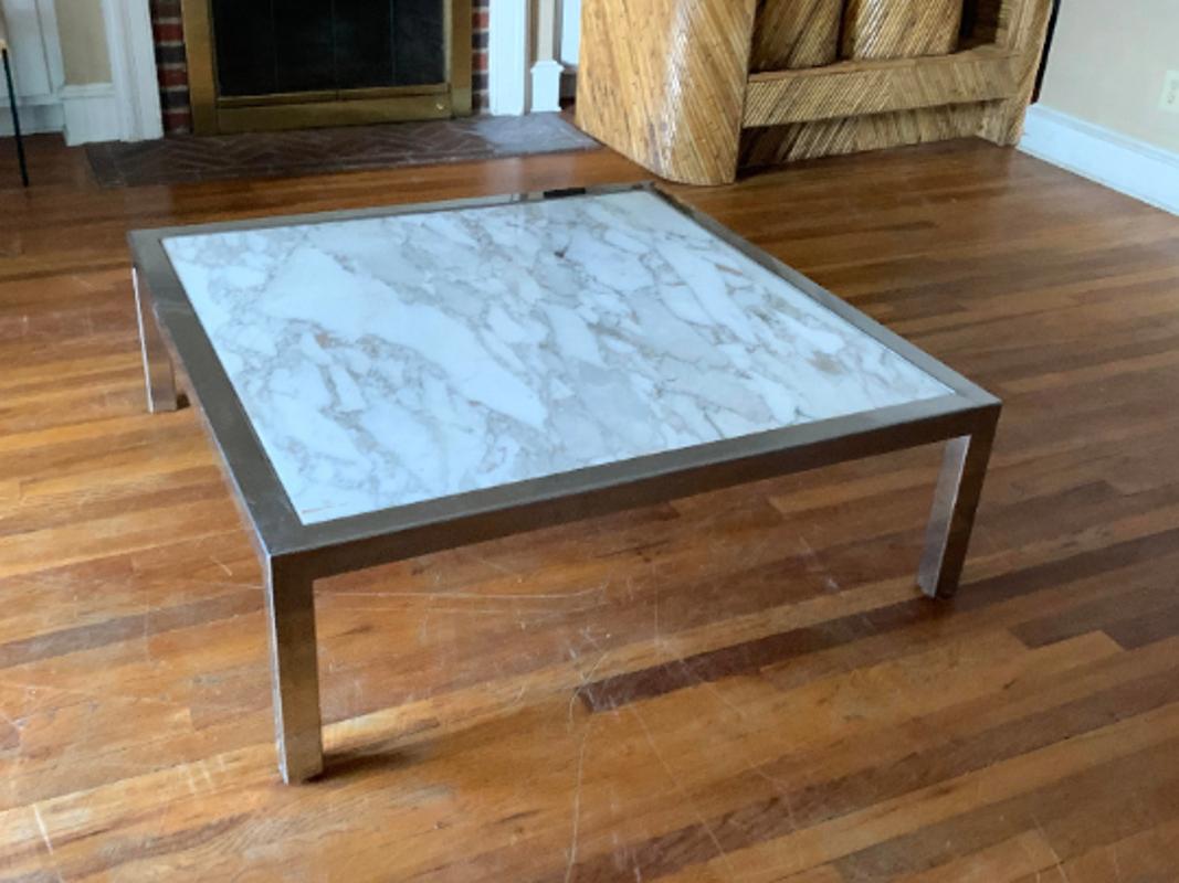 Polished Vintage Portuguese Marble & Steel Coffee Table, Ca. 1970s