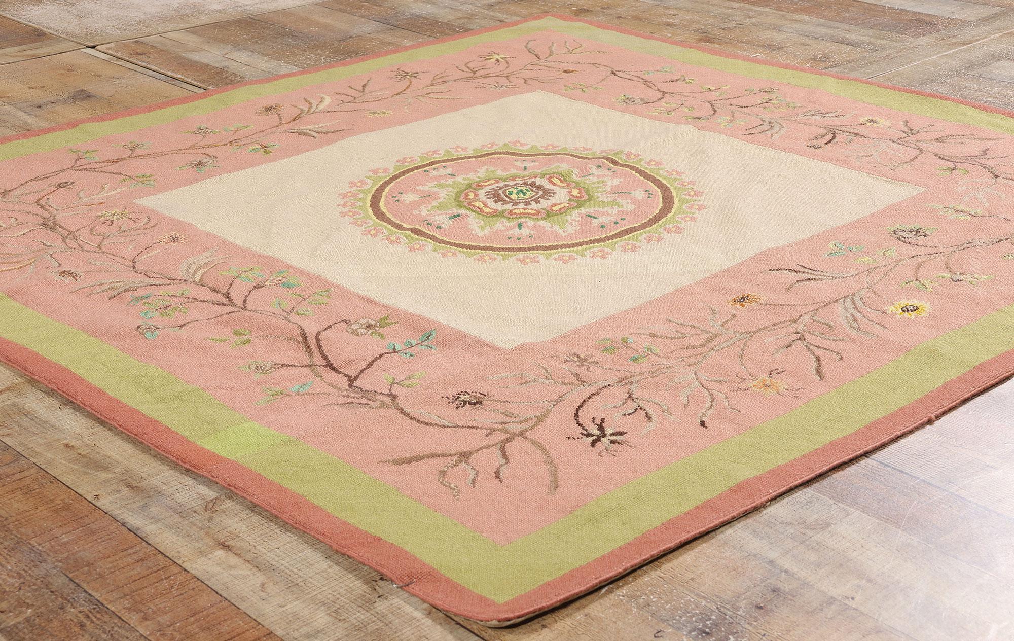 Alfombra portuguesa vintage de punto de aguja Arraiolos, 05'02 x 05'02 siglo XX en venta
