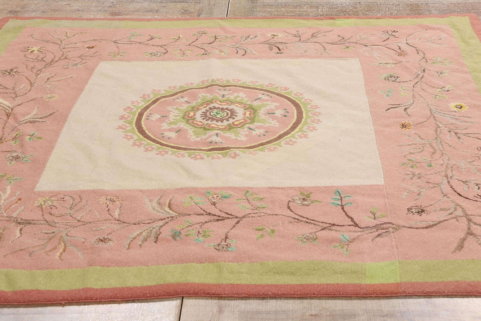 Alfombra portuguesa vintage de punto de aguja Arraiolos, 05'02 x 05'02 Lana en venta