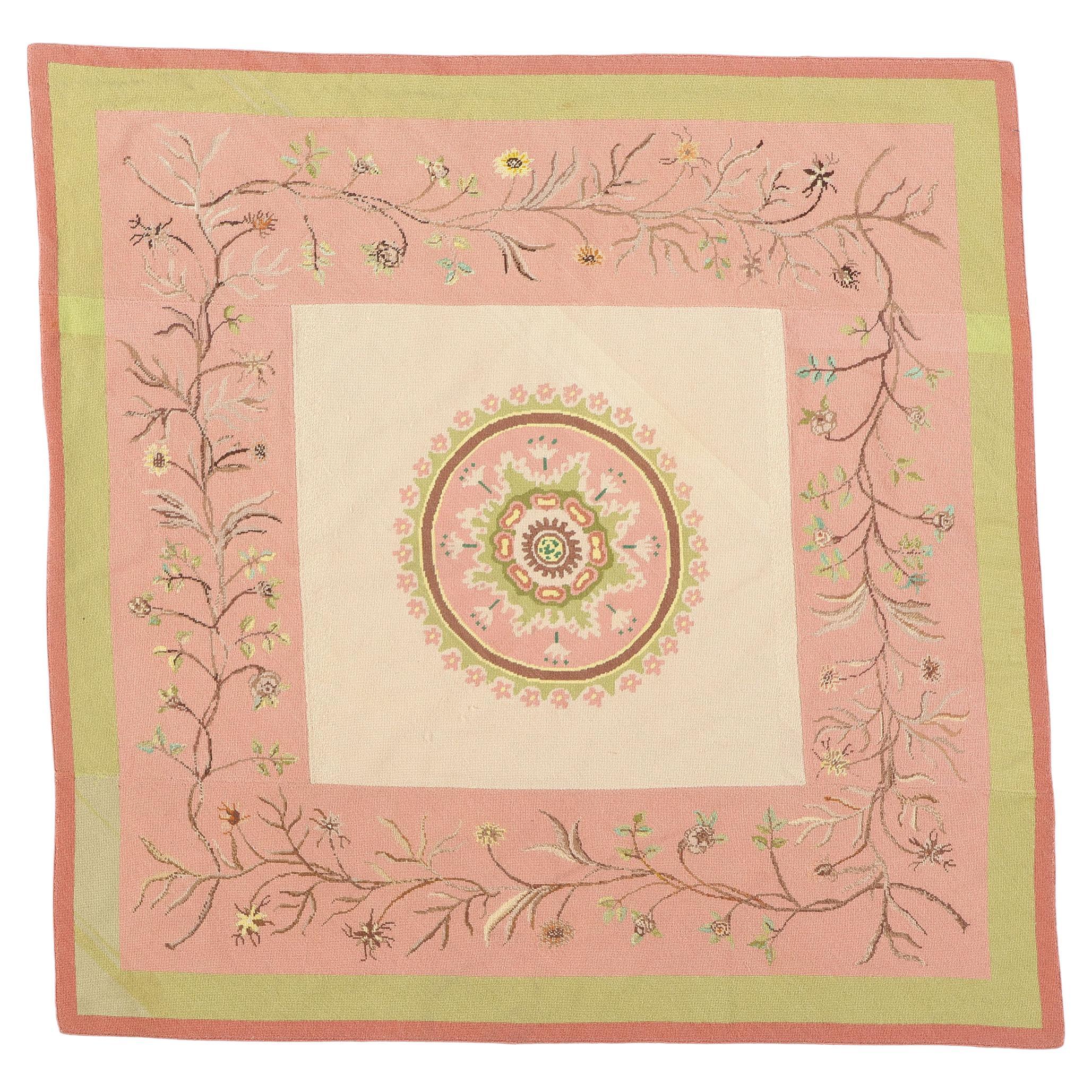 Tapis Arraiolos portugais vintage à l'aiguille, 05'02 x 05'02