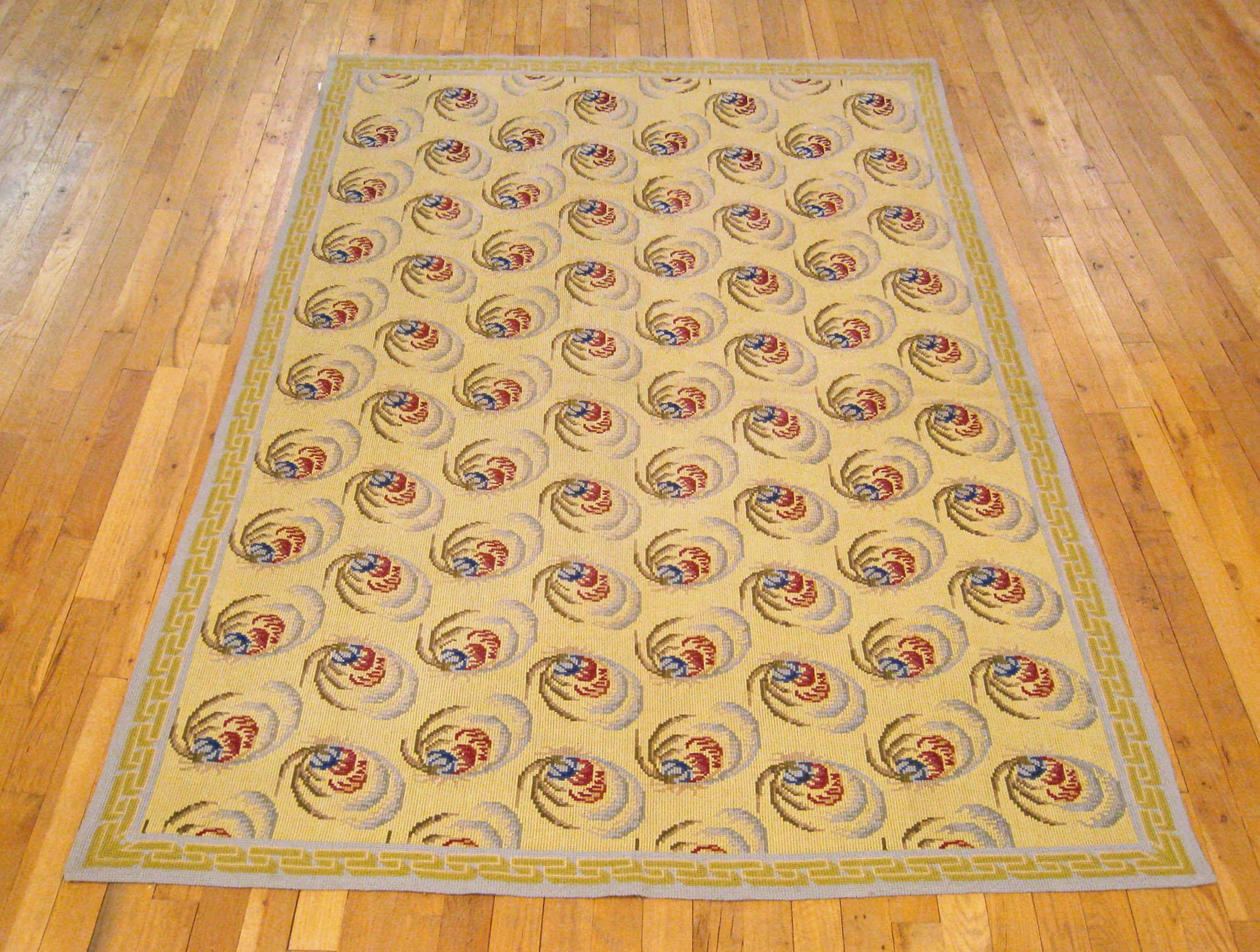 French Vintage Portuguese Needlepoint Rug, in Small Size, W/ Repeating design For Sale