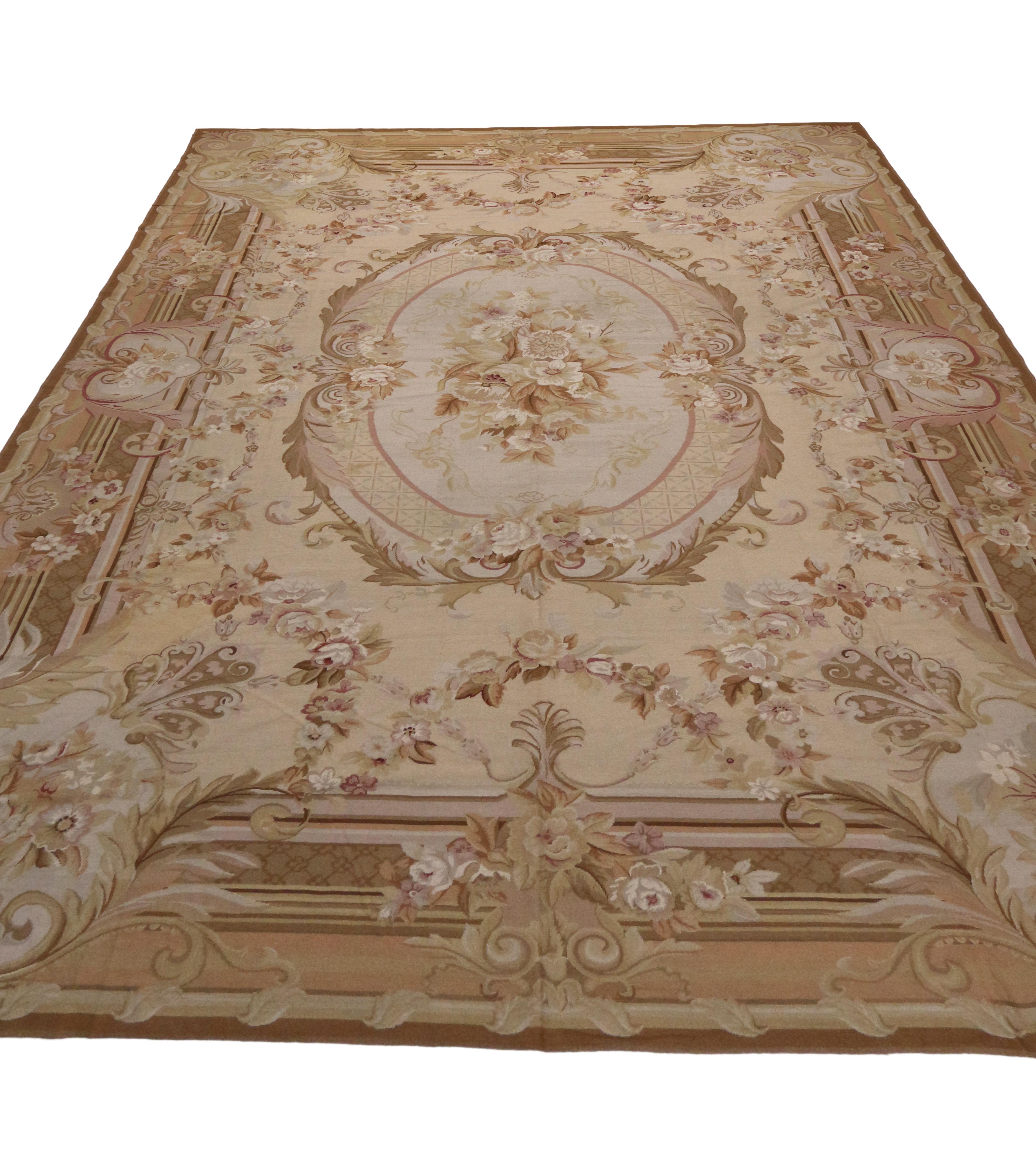 Hand-Knotted Vintage Portuguese Needlepoint Rug with French Aubusson Style