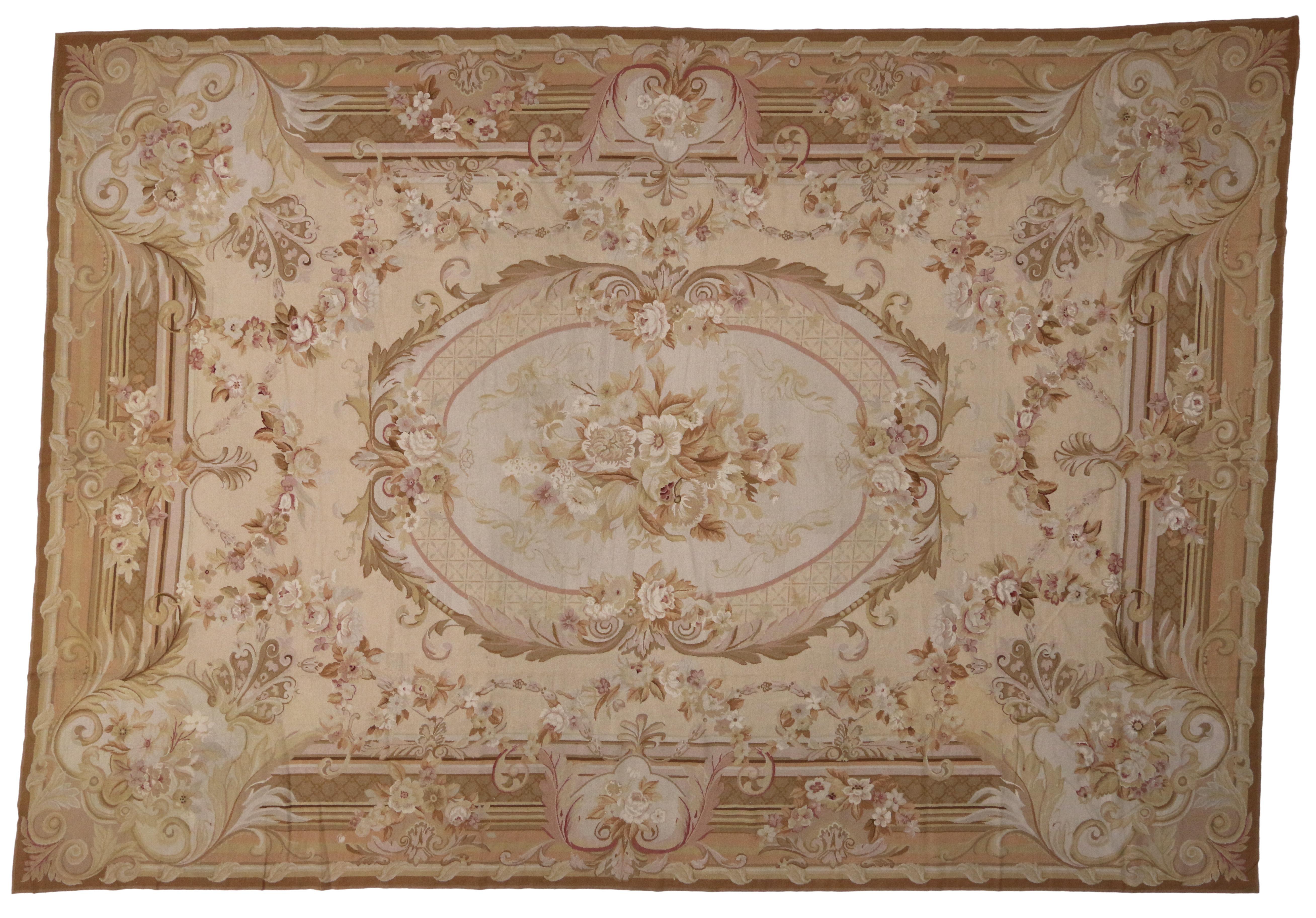 Vintage Portuguese Needlepoint Rug with French Aubusson Style In Good Condition In Dallas, TX