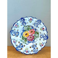 Vintage Portuguese Pierced Ceramic Floral Plate