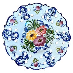 Vintage Portuguese Pierced Ceramic Floral Plate