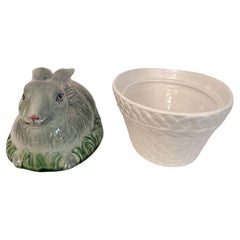 Soupière vintage en forme de lapin en porcelaine portugaise, en bon état