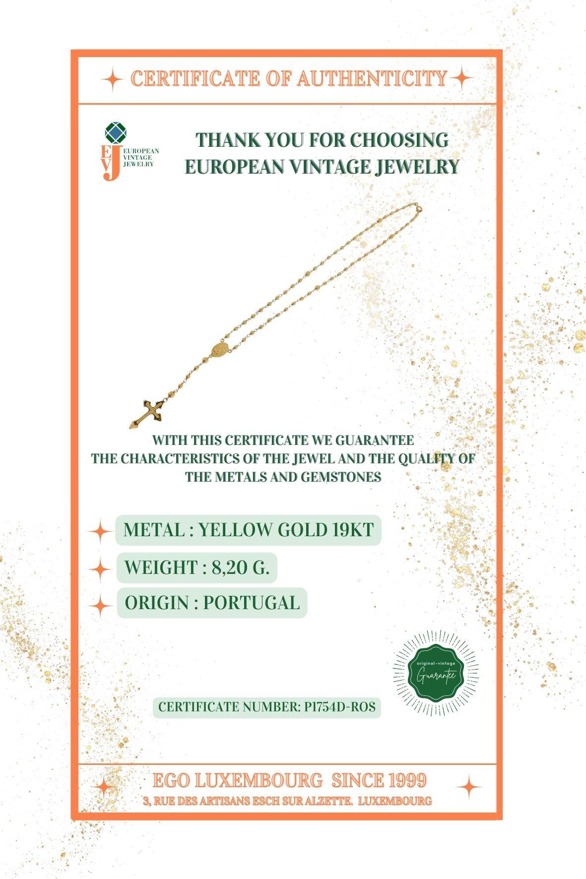 Rosary portugaise vintage de Fatima en or jaune 19 carats en vente 3