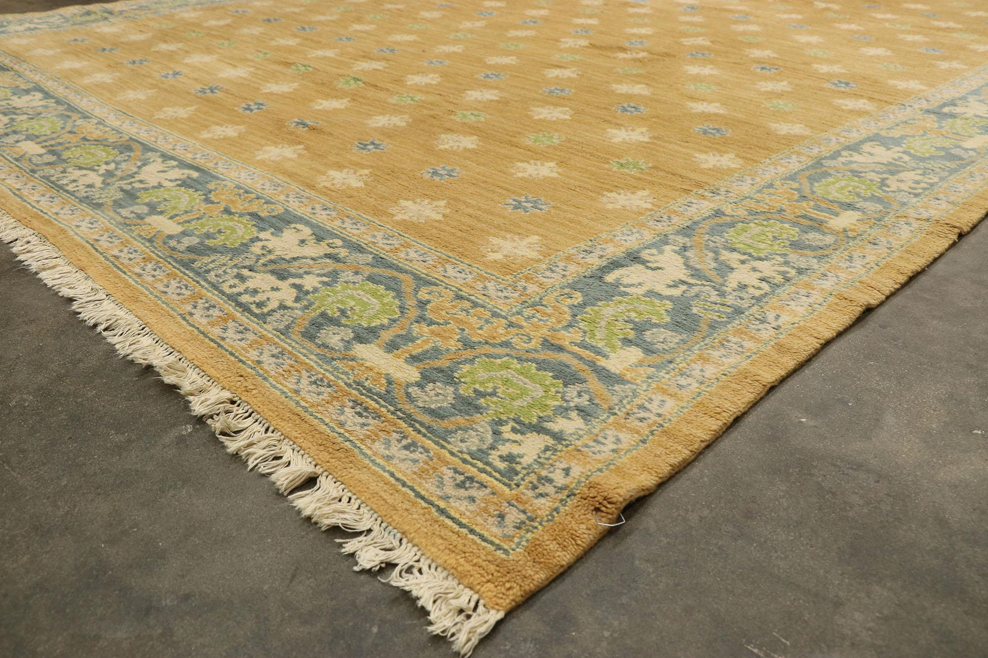 Hand-Knotted Vintage Portuguese Rug, Italian Nonna Chic Meets Earth-Tone Elegance For Sale