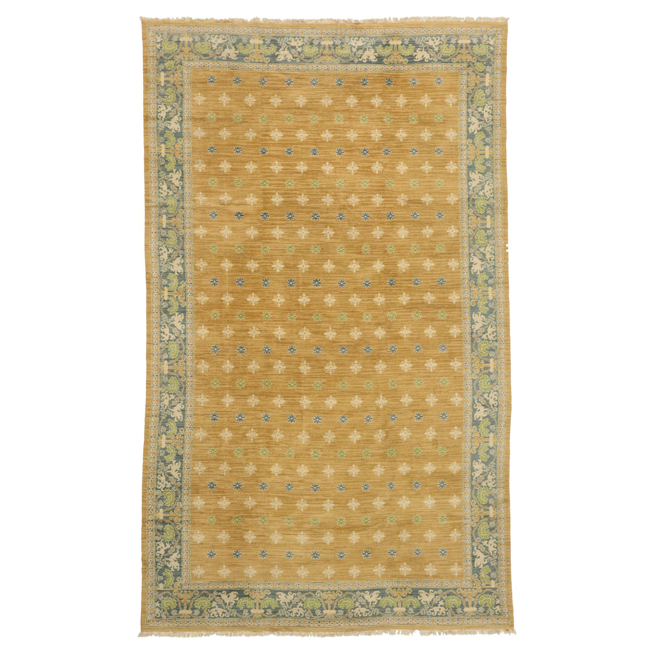 Vintage Portuguese Rug, Italian Nonna Chic Meets Earth-Tone Elegance For Sale