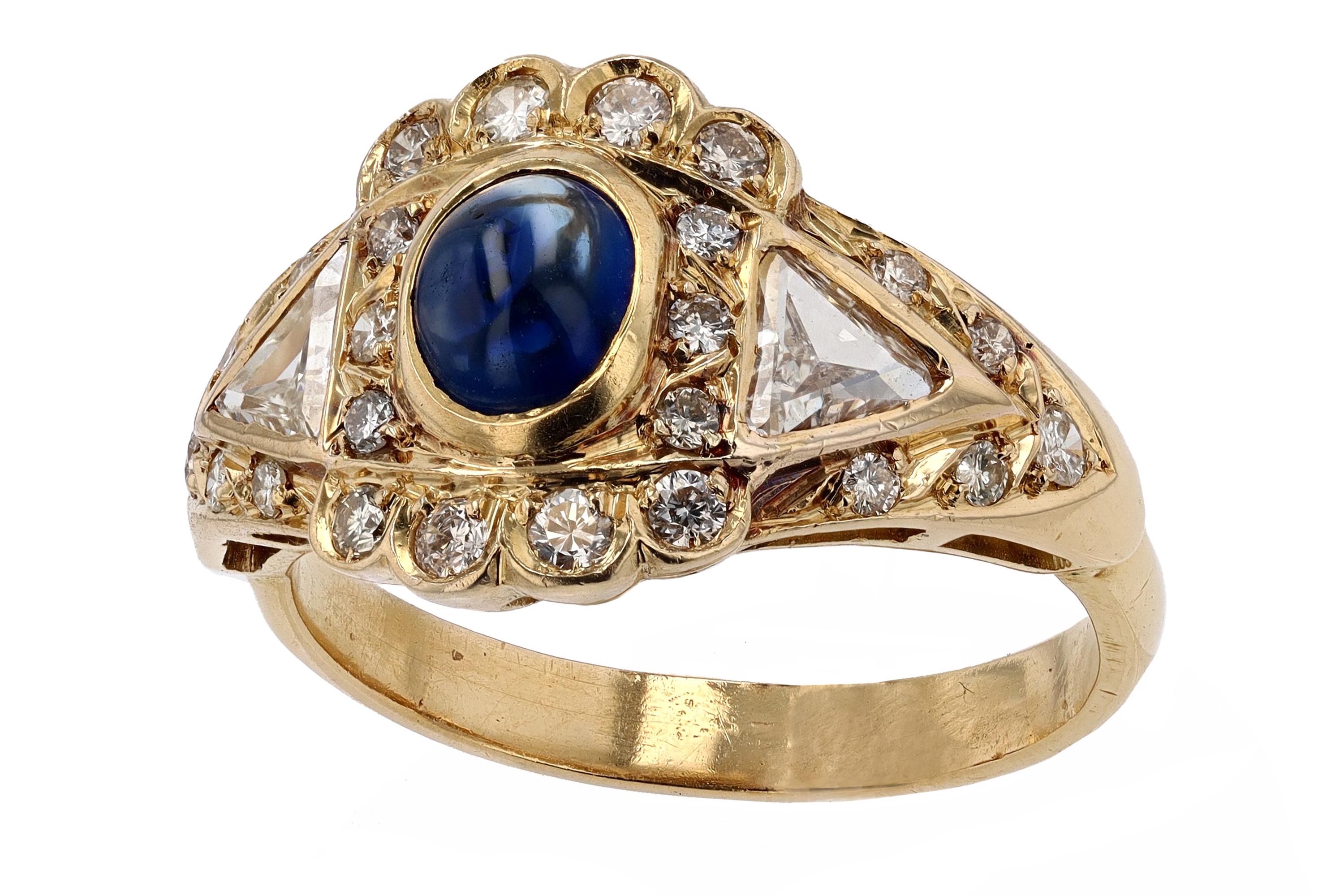Contemporary Vintage Portuguese Sapphire Diamond Engagement Ring
