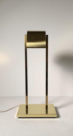 Vintage Postmodern 1970s Brass Demilune Table / Desk Lamp by Kovacs
