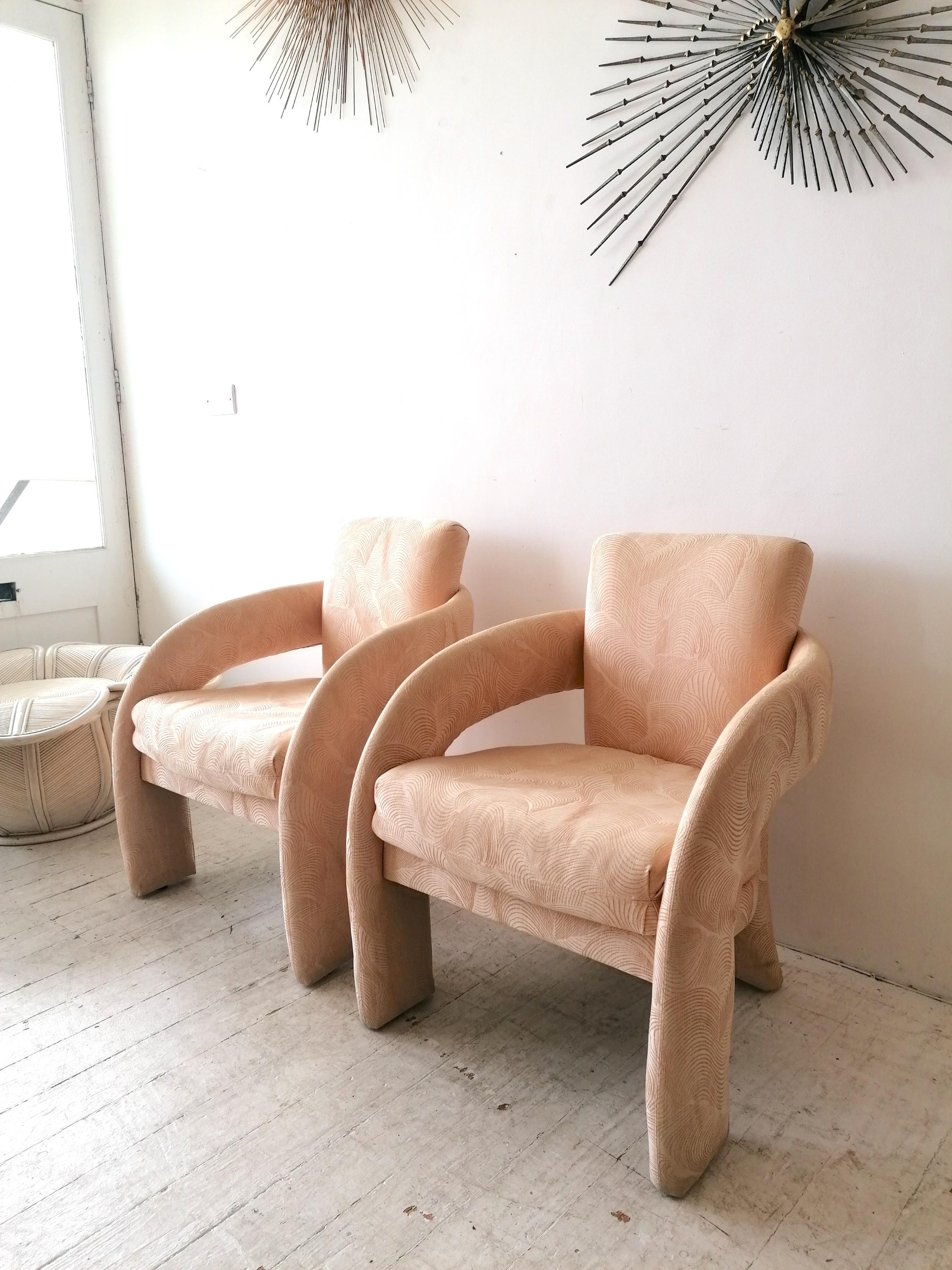 Vintage Post Modern 1980s American Peach Pink Lounge Chairs by Carson Furniture 8