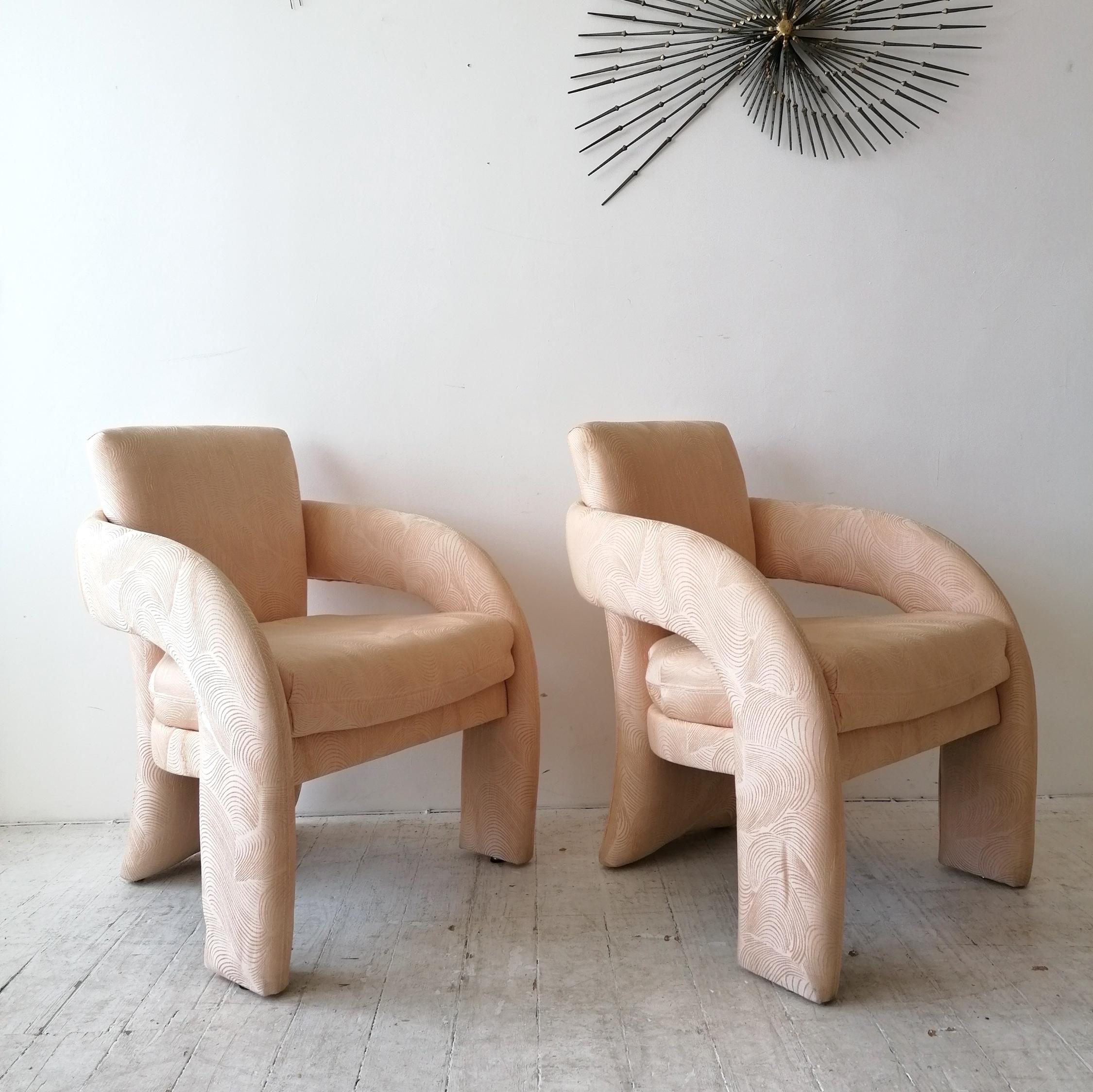 Post-Modern Vintage Post Modern 1980s American Peach Pink Lounge Chairs by Carson Furniture