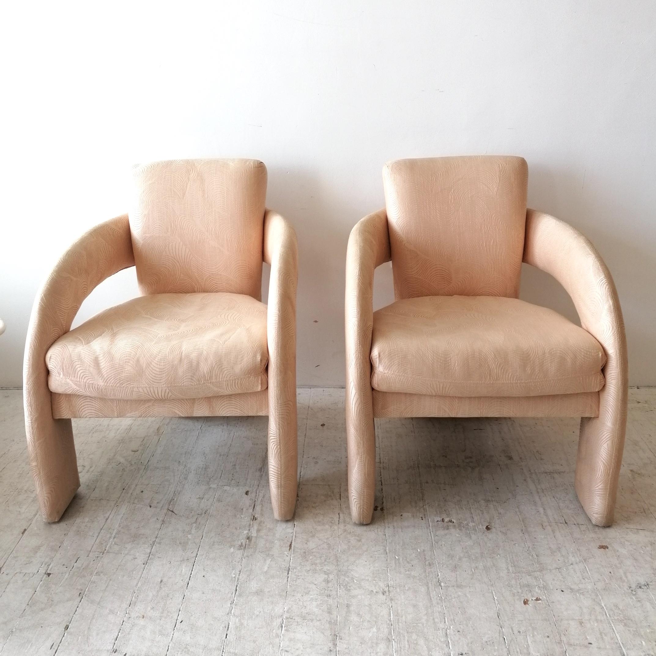 Vintage Post Modern 1980s American Peach Pink Lounge Chairs by Carson Furniture 2