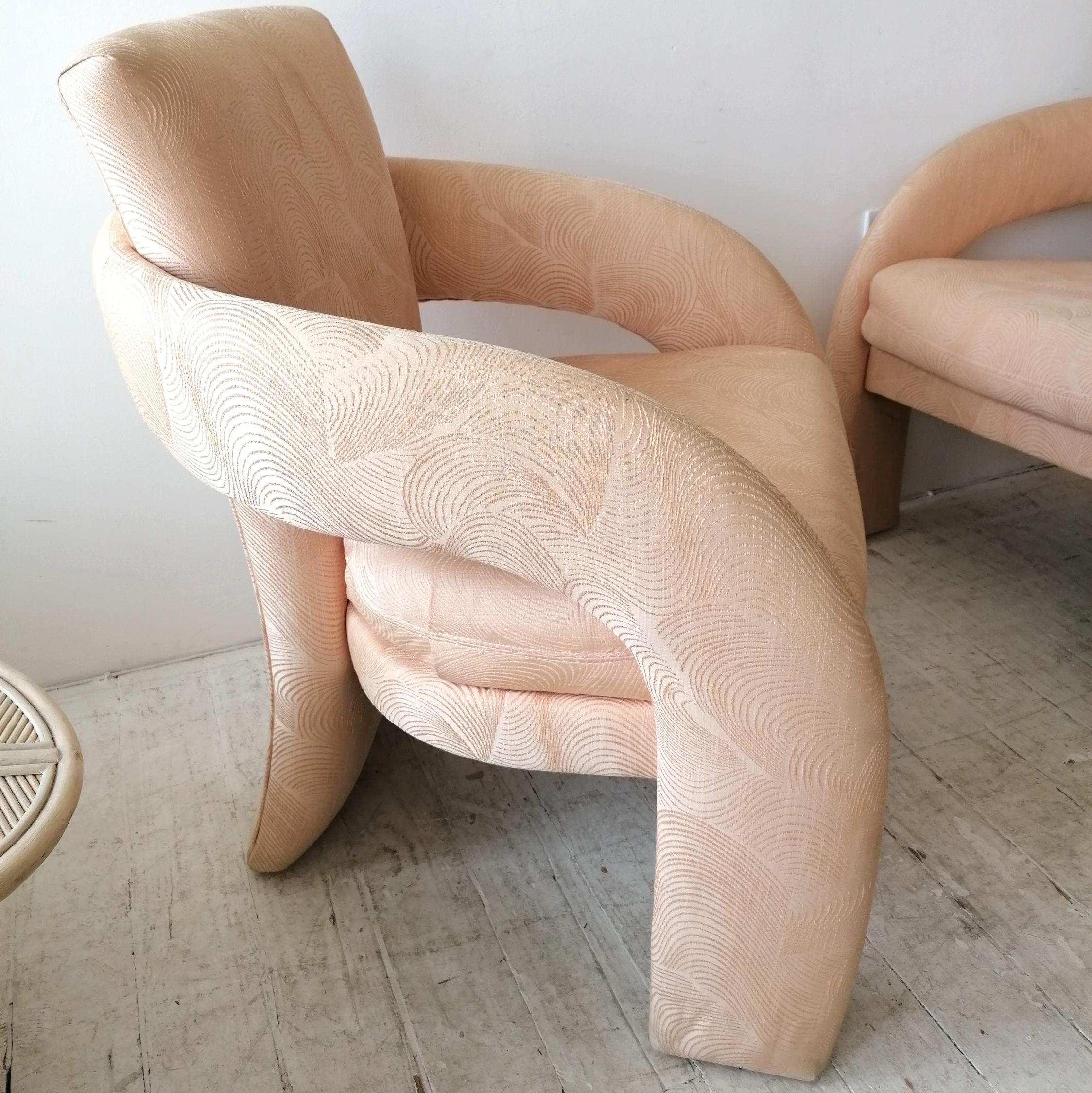 Vintage Post Modern 1980s American Peach Pink Lounge Chairs by Carson Furniture 3