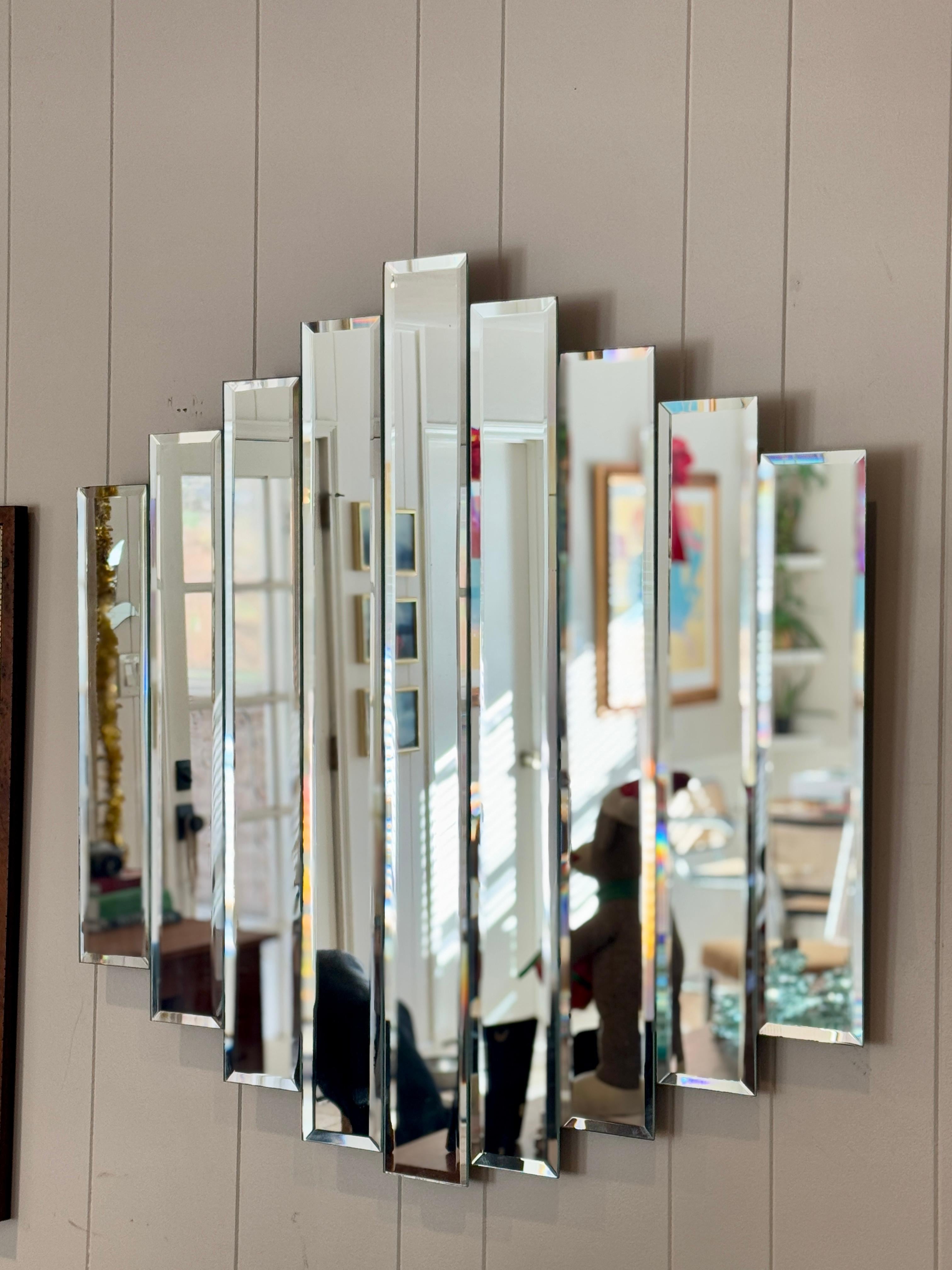 Vintage post modern 9 panel beveled cascade mirror, circa 1980s In Good Condition In Houston, TX