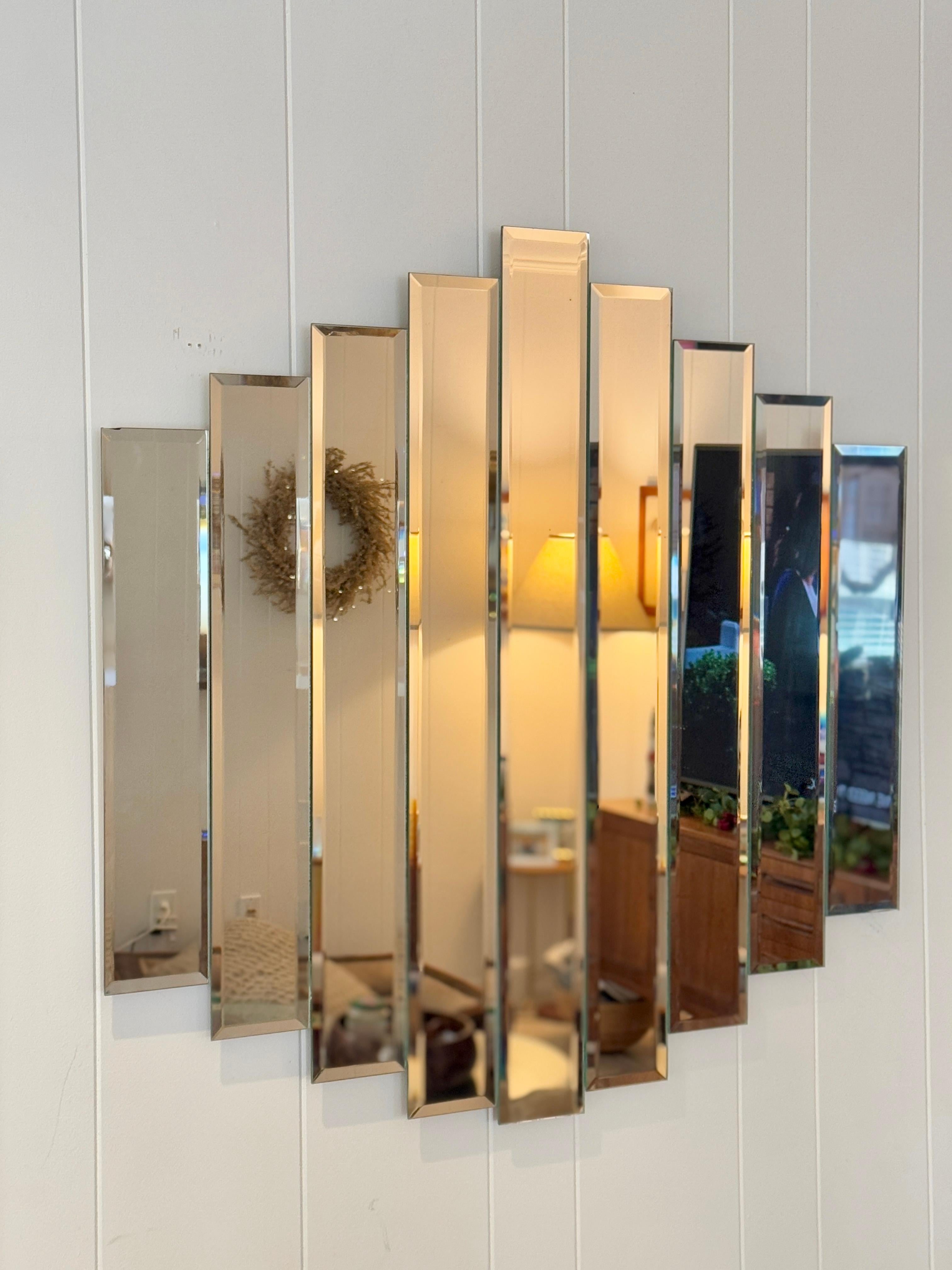 Glass Vintage post modern 9 panel beveled cascade mirror, circa 1980s
