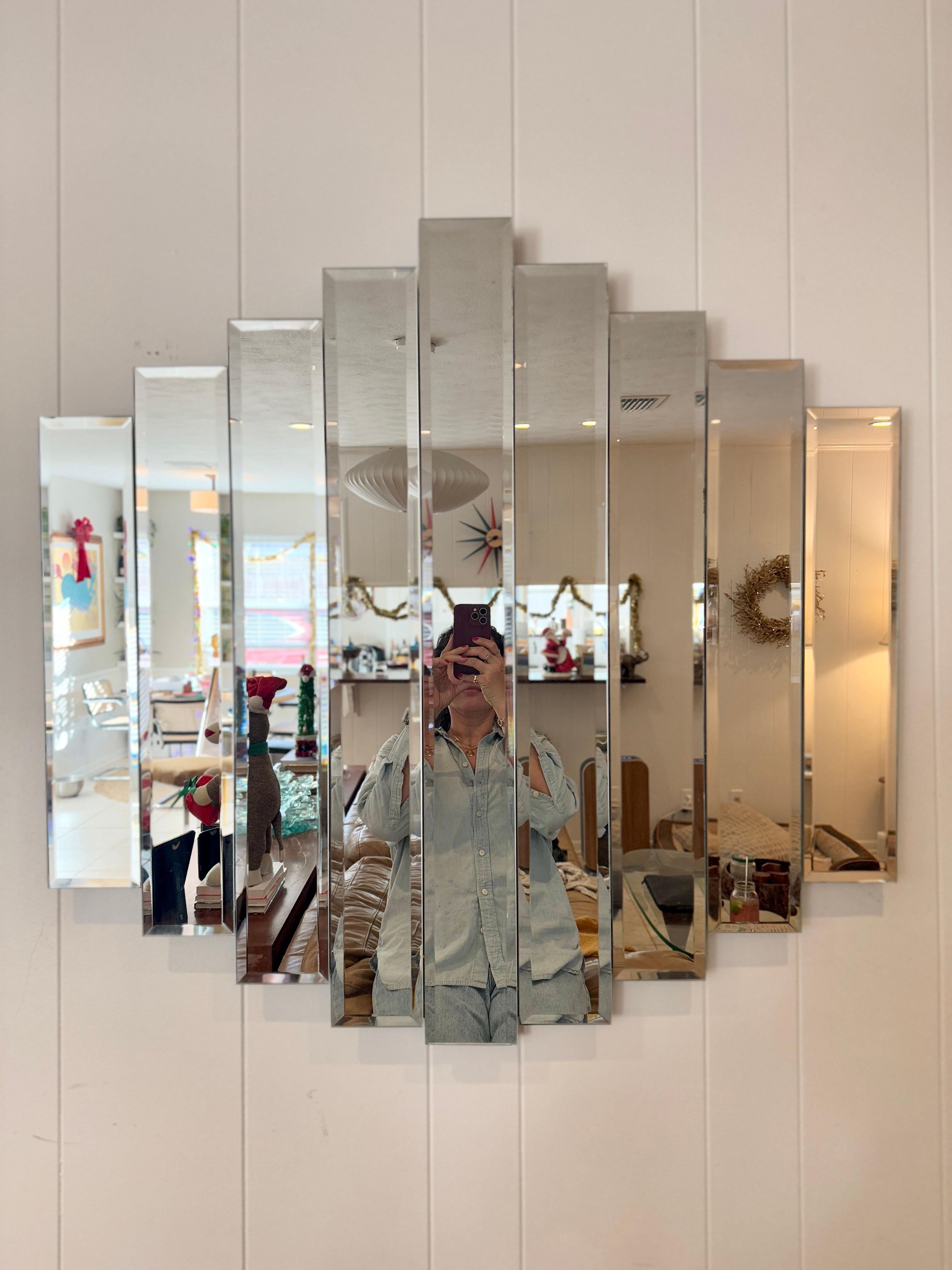 Vintage post modern 9 panel beveled cascade mirror, circa 1980s 1