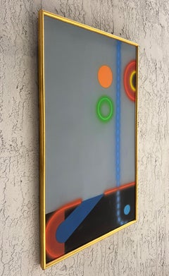 Vintage Post-Modern Abstract "Neon" Painting, Giltwood Frame