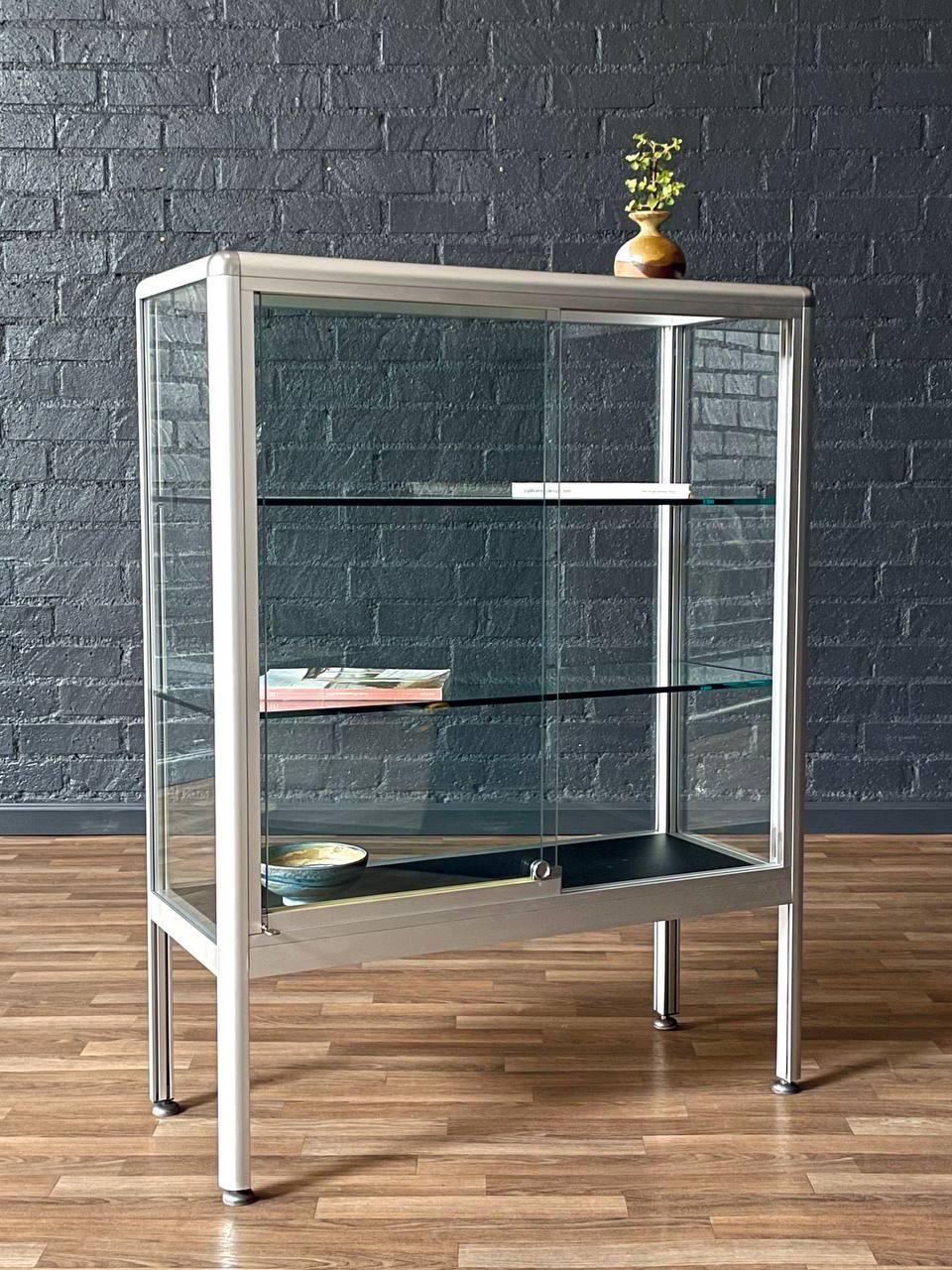 Post-Modern Vintage Post Modern Aluminum & Glass Bookcase Shelf Unit For Sale