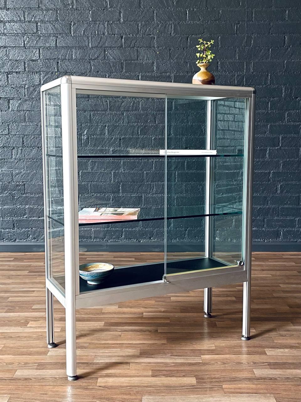 American Vintage Post Modern Aluminum & Glass Bookcase Shelf Unit For Sale