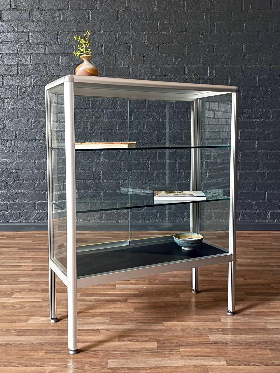 Late 20th Century Vintage Post Modern Aluminum & Glass Bookcase Shelf Unit For Sale