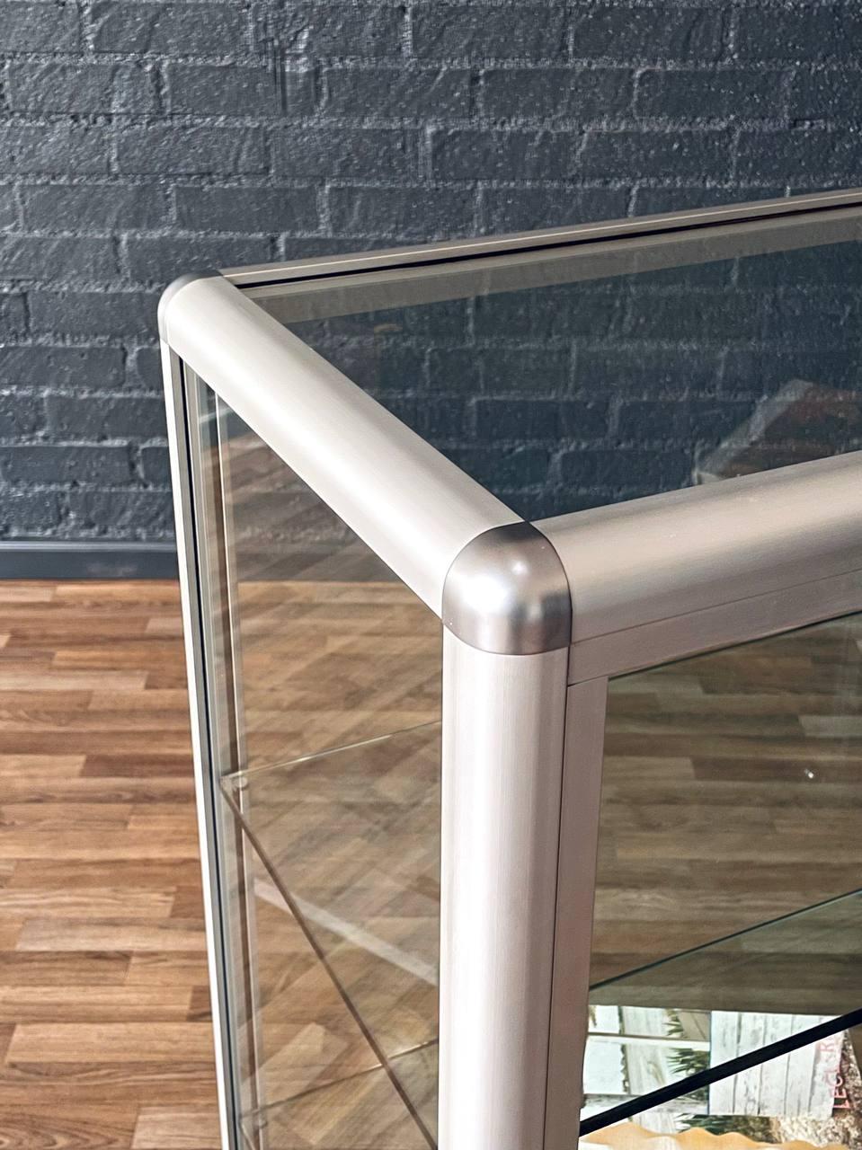 Vintage Post Modern Aluminum & Glass Bookcase Shelf Unit For Sale 1