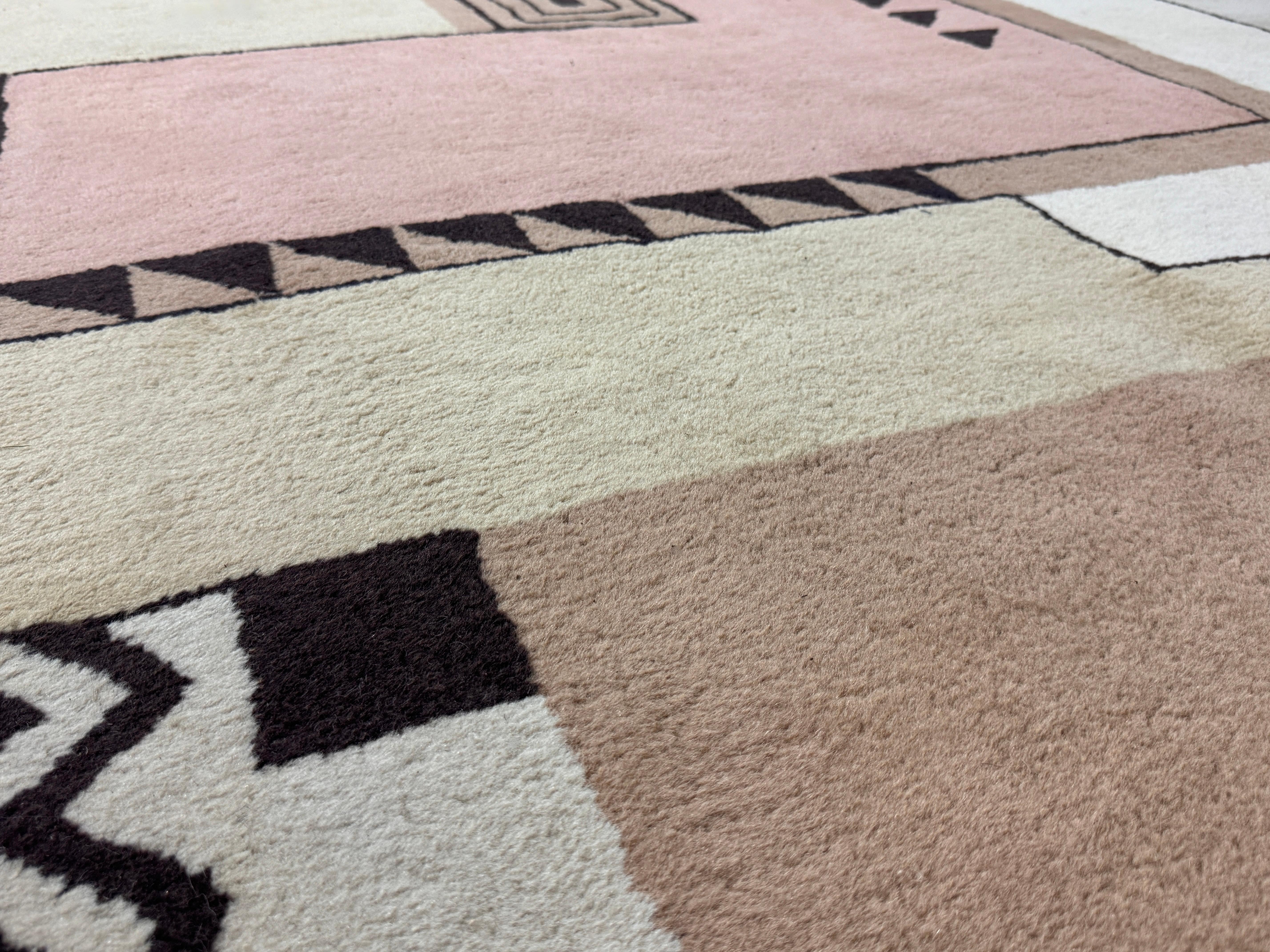 Vintage Post Modern Art Deco Style Geometric Rectangular Wool Rug Signed JJB 80s 5