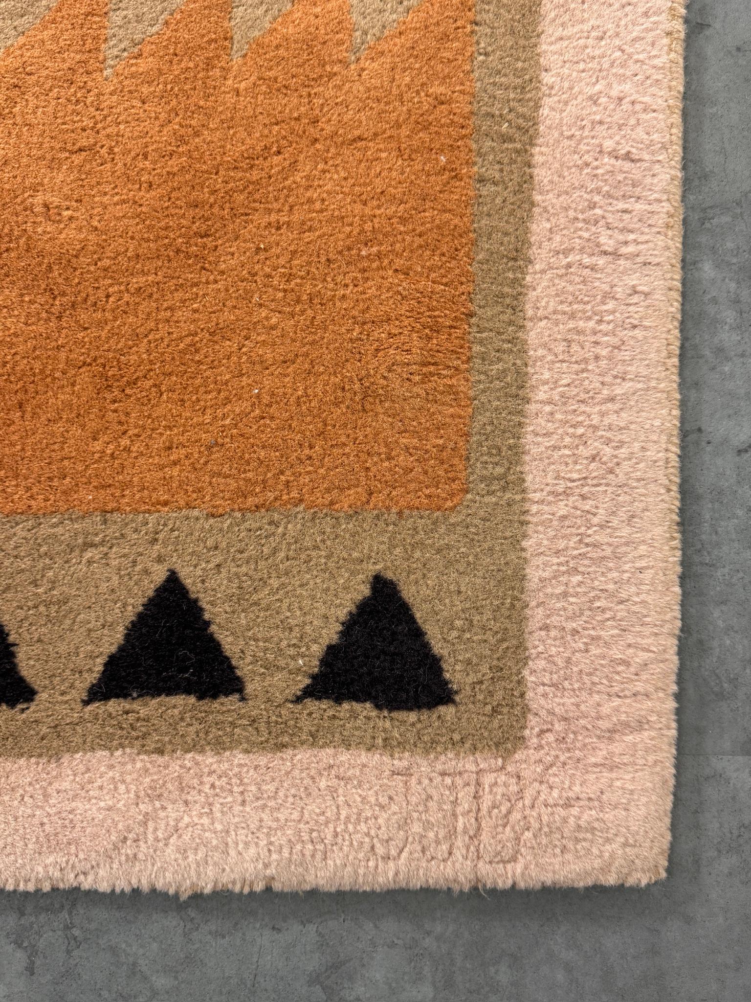Vintage Post Modern Art Deco Style Geometric Rectangular Wool Rug Signed JJB 80s 6