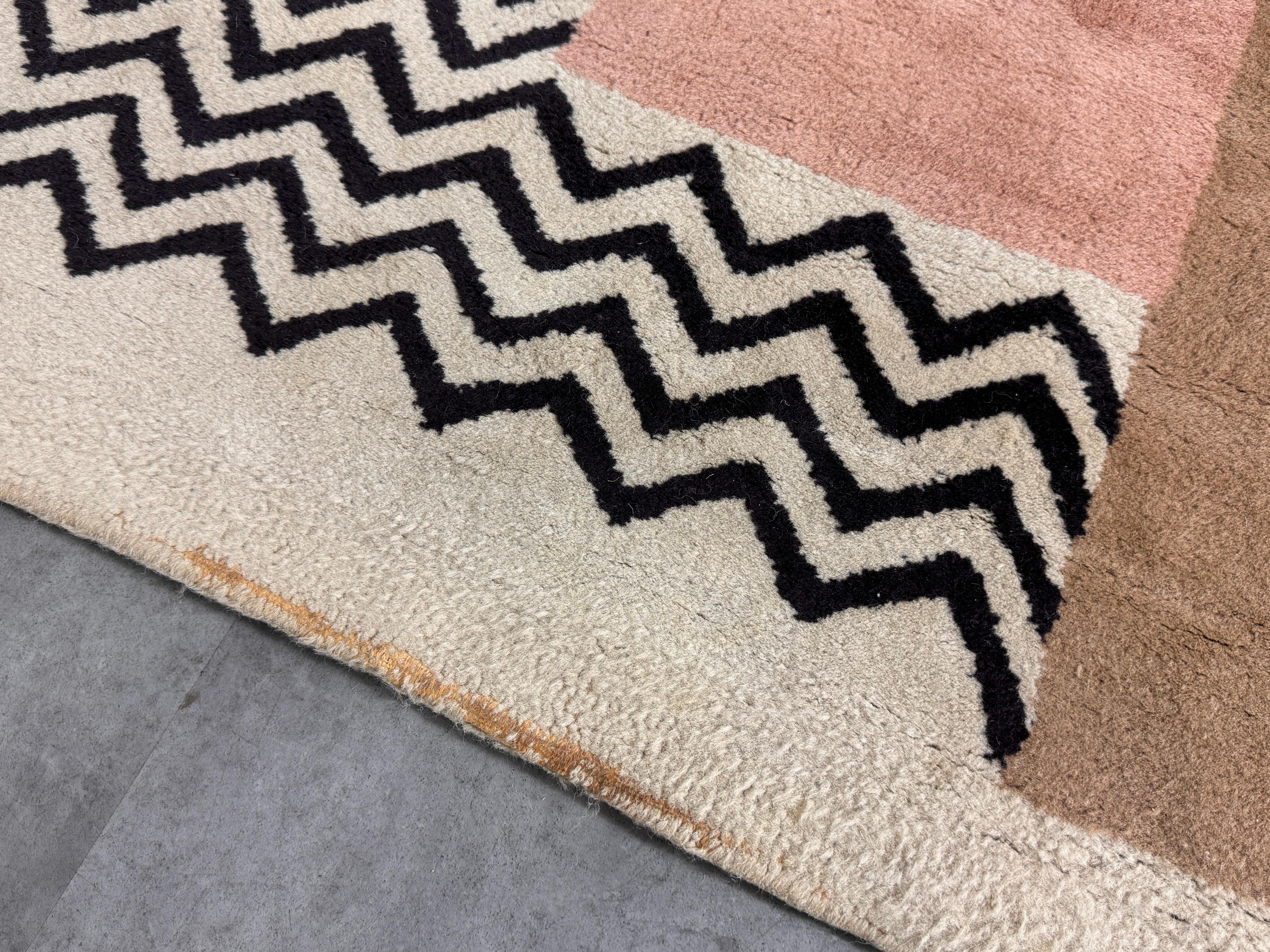 Vintage Post Modern Art Deco Style Geometric Rectangular Wool Rug Signed JJB 80s 7