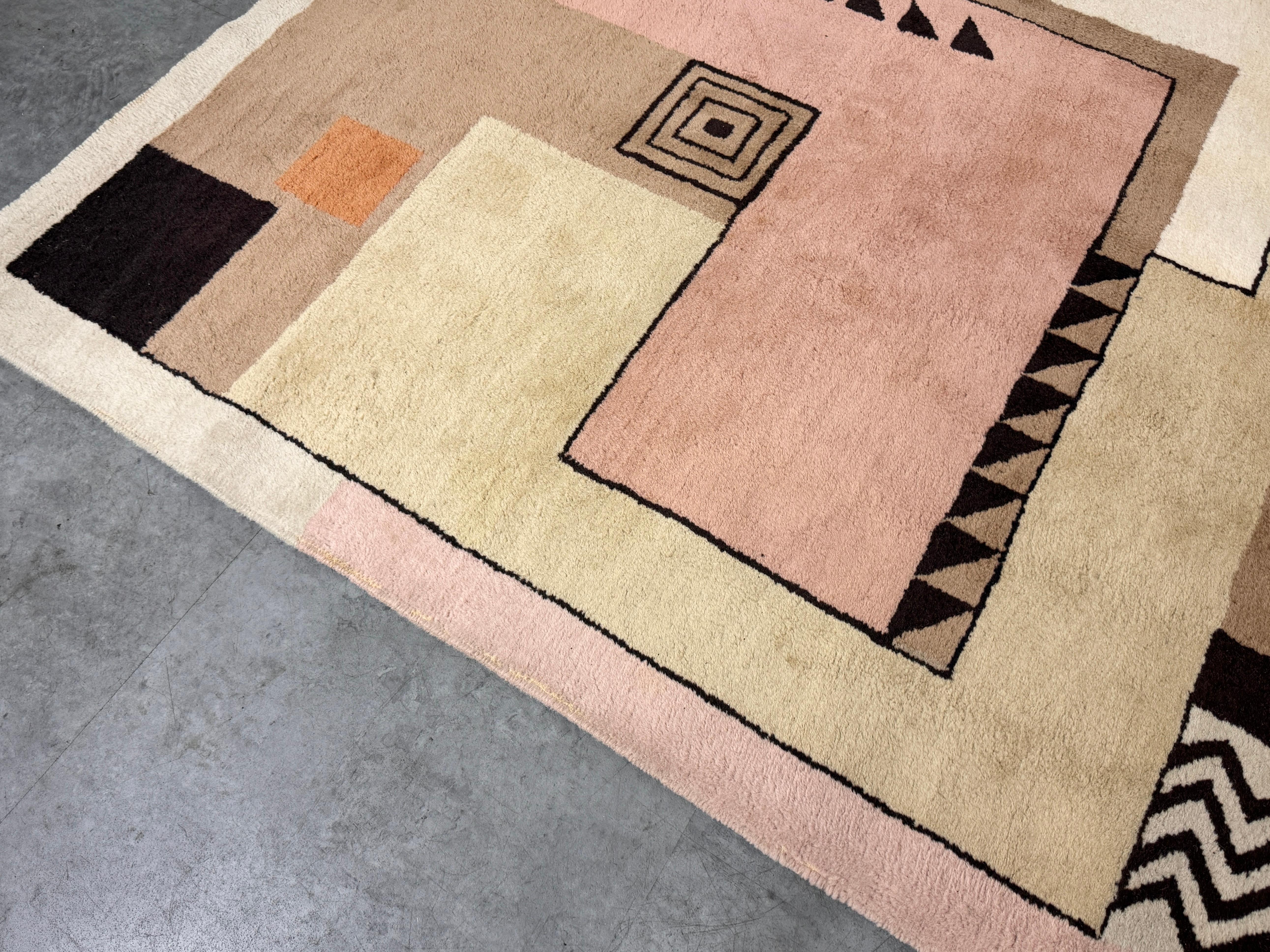 Vintage Post Modern Art Deco Style Geometric Rectangular Wool Rug Signed JJB 80s 3