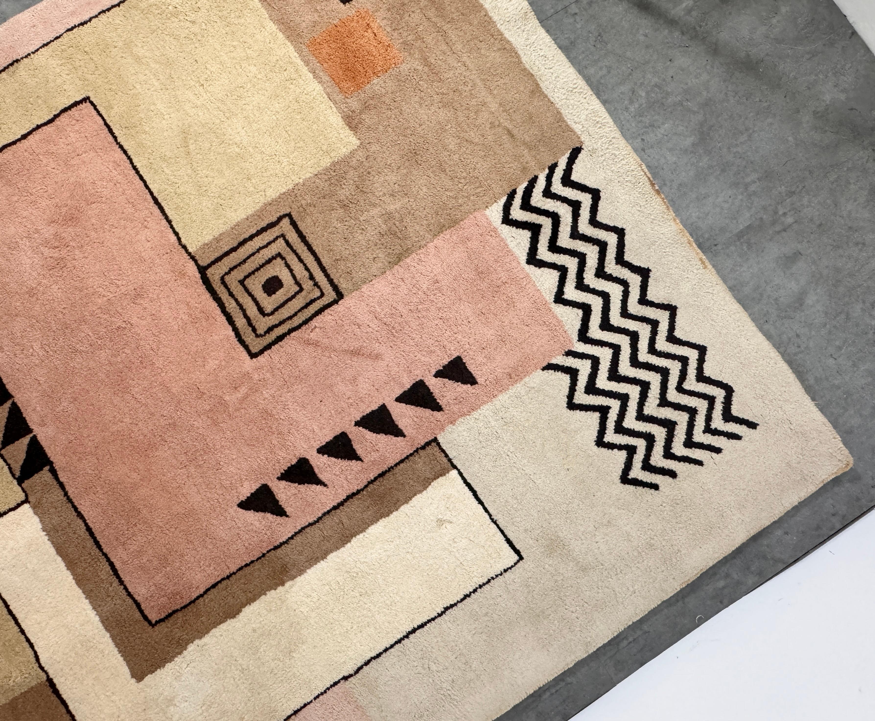 Vintage Post Modern Art Deco Style Geometric Rectangular Wool Rug Signed JJB 80s 4