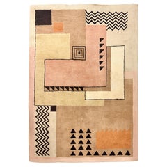Vintage Post Modern Art Deco Style Geometric Rectangular Wool Rug Signed JJB 80s