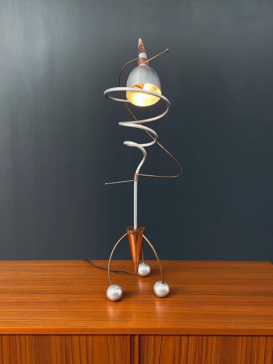 Post-Modern Vintage Post Modern Atomic Copper & Aluminum Table Lamp For Sale