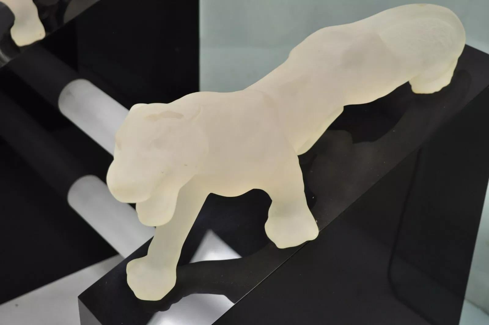 Vintage Post Modern Black Figural Acrylic Panther Base Glass Top Desk Table For Sale 7