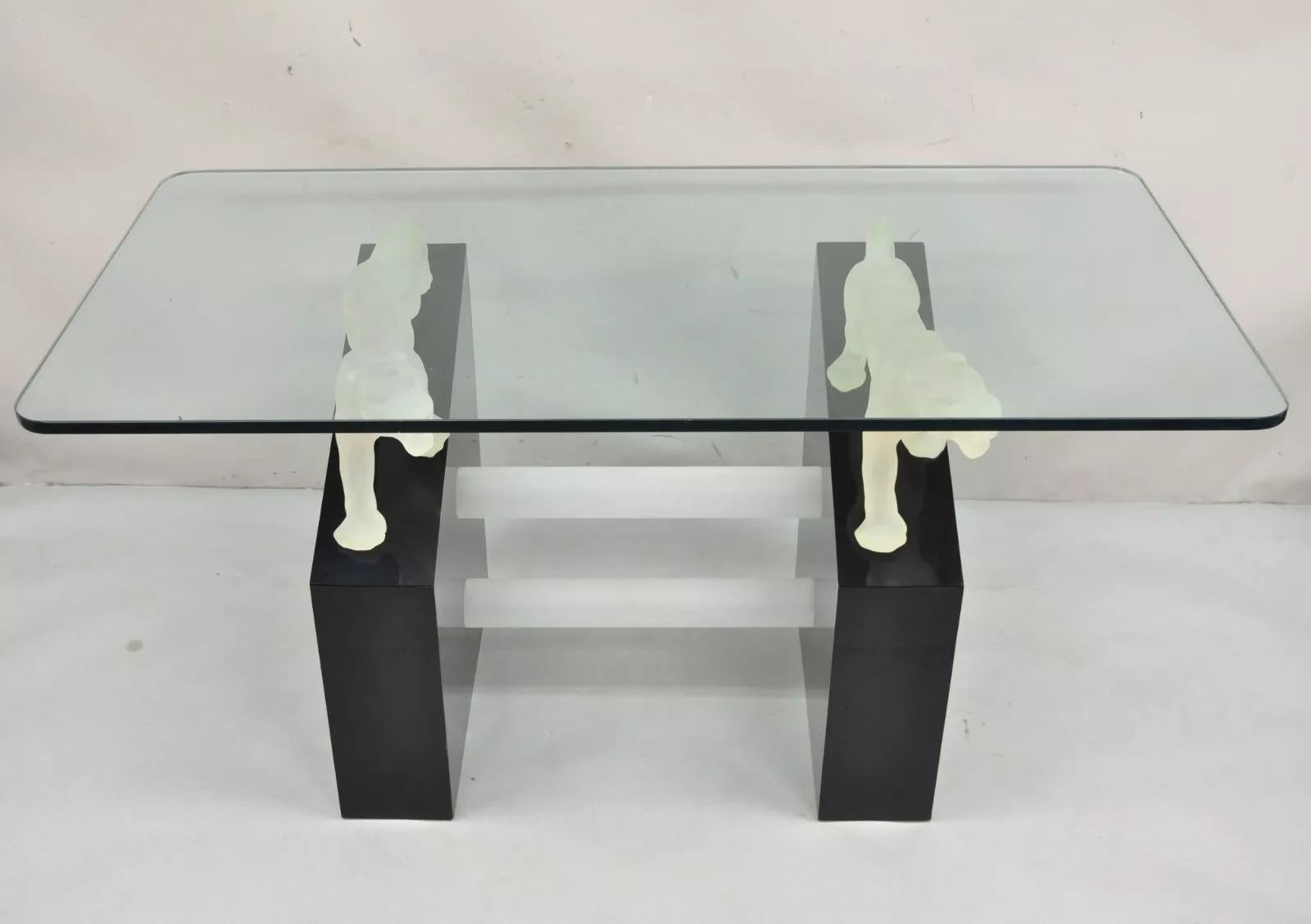 Unknown Vintage Post Modern Black Figural Acrylic Panther Base Glass Top Desk Table For Sale