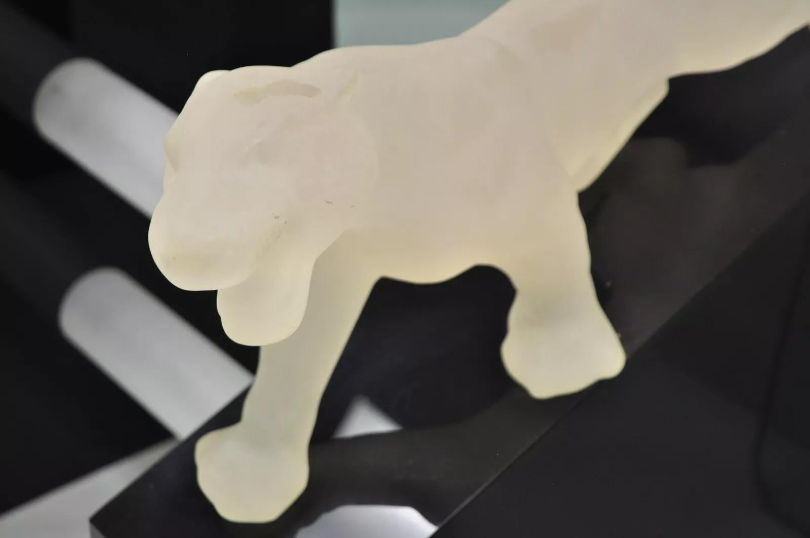 Vintage Post Modern Black Figural Acrylic Panther Base Glass Top Desk Table For Sale 1