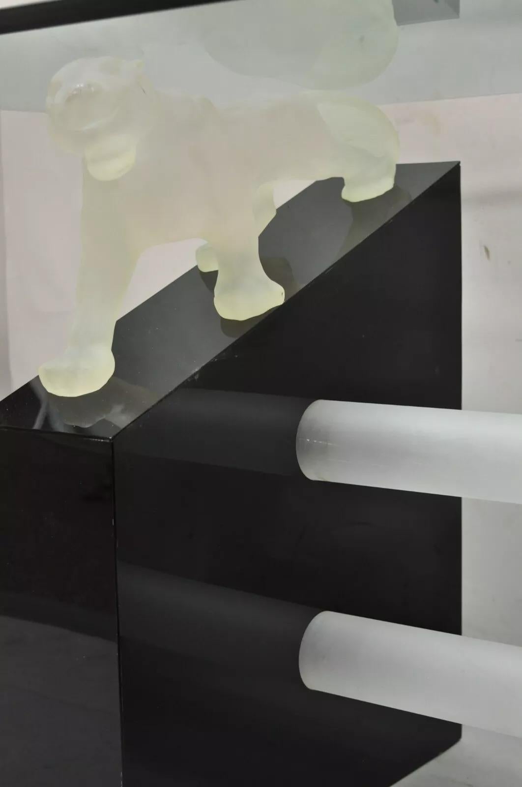 Vintage Post Modern Black Figural Acrylic Panther Base Glass Top Desk Table For Sale 3