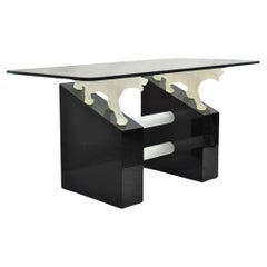 Vintage Post Modern Black Figural Acrylic Panther Base Glass Top Desk Table