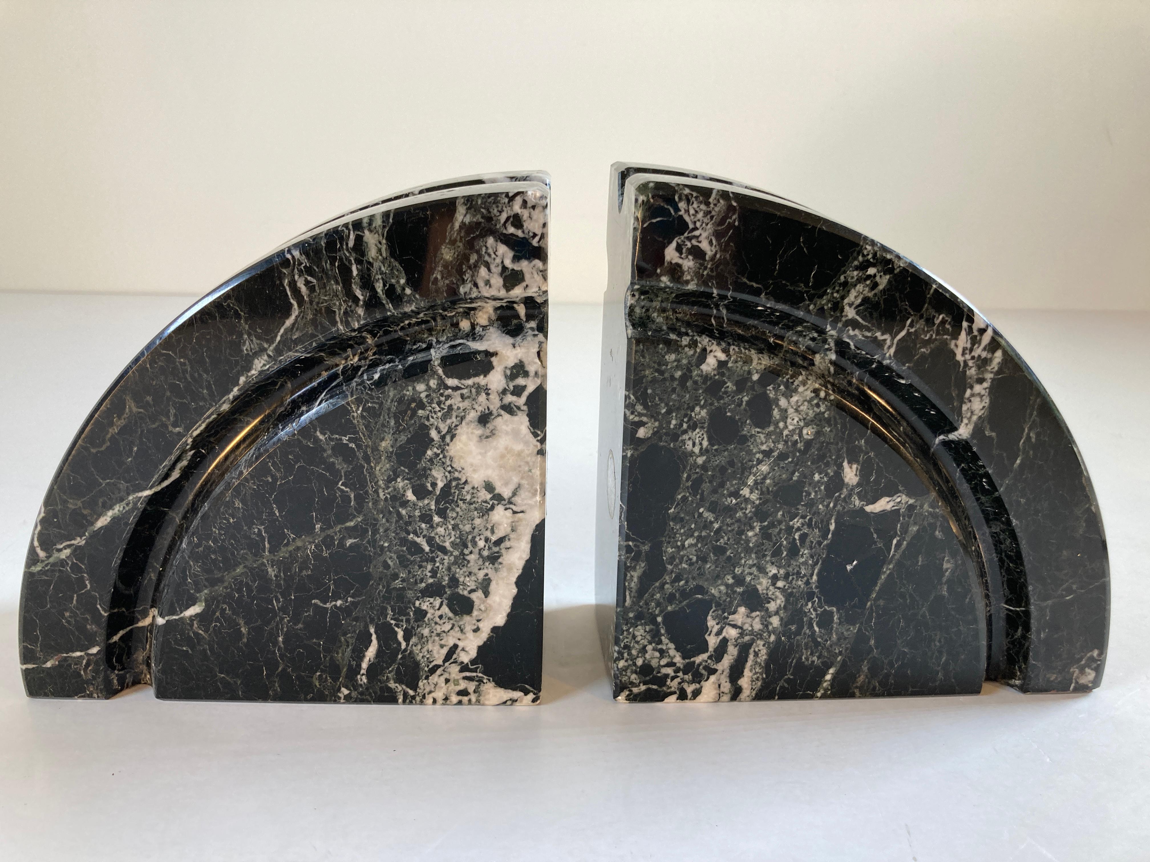 Italian Vintage Post Modern Black Marble Hand Carved Bookends Italy 70's